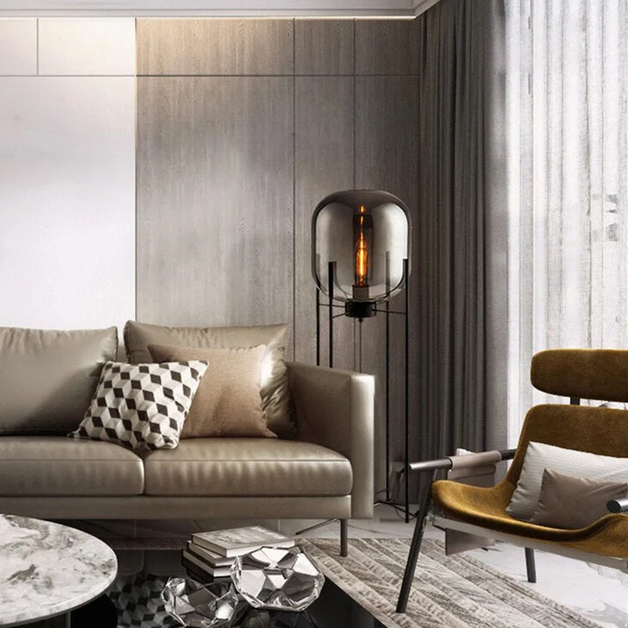 ANKUR GIORGIA MODERN METAL AND GLASS FLOOR LAMP