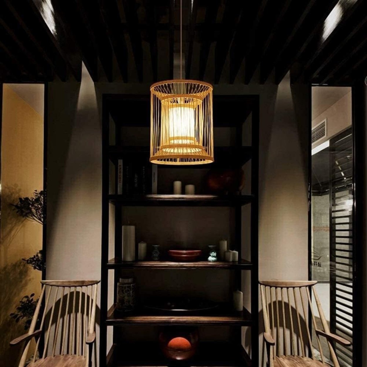 ANKUR VERDI NATURAL BAMBOO CANE AND FABRIC PENDANT LIGHT