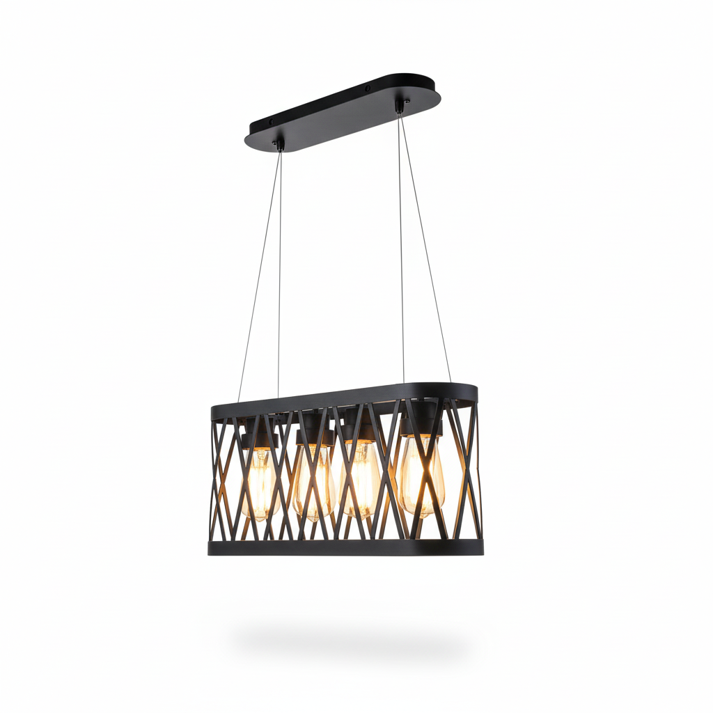 ANKUR BRONX FOUR LIGHT RECTANGLE METAL CAGE CHANDELIER