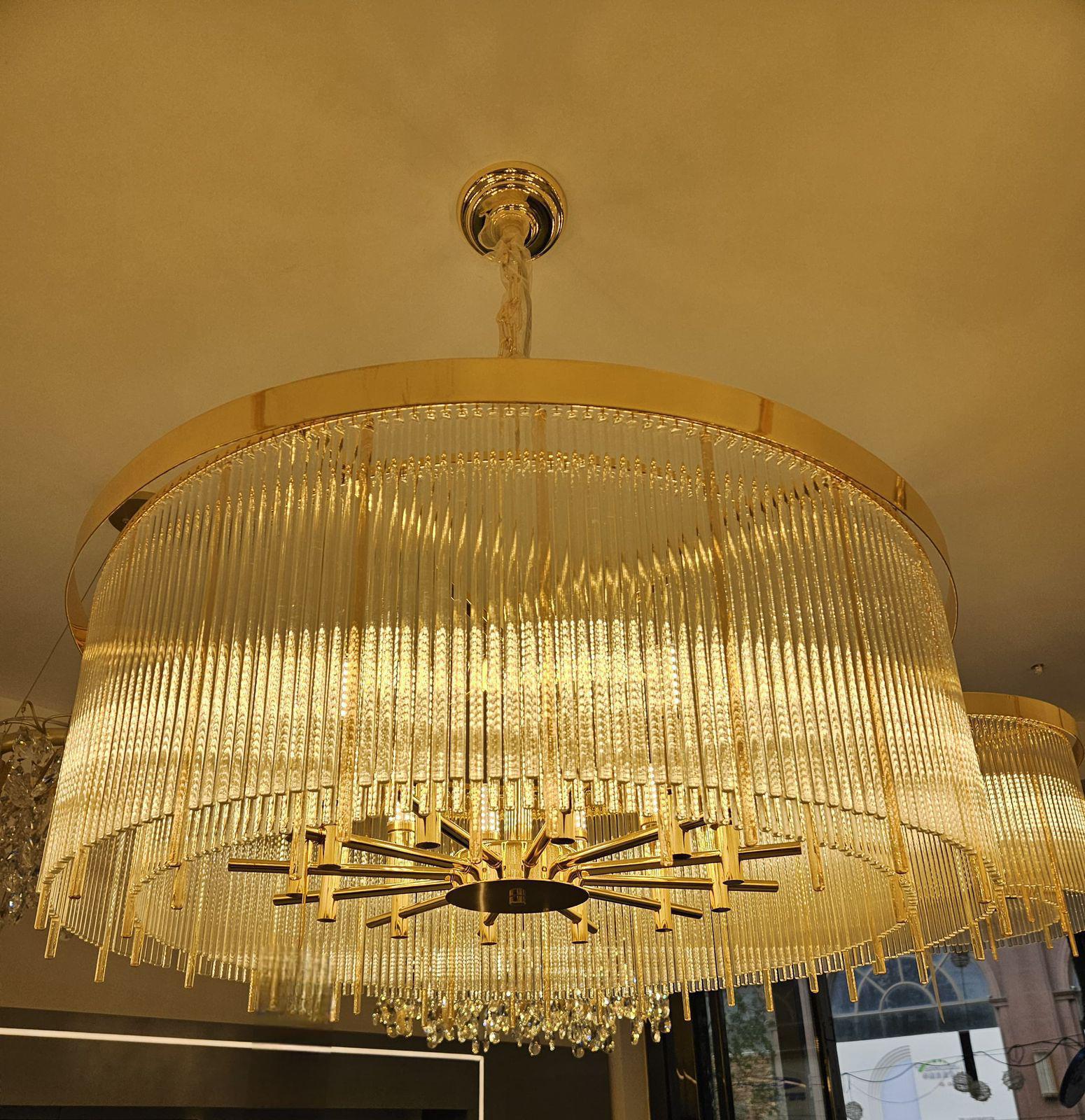 ANKUR CREPITO CRYSTAL MODERN LED GOLDEN FINISH CHANDELIER FOR LIVING ROOM AND DINING HALL
