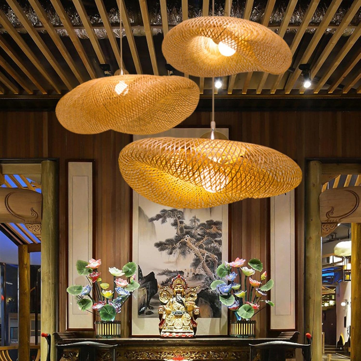 ANKUR SUNDIAL CANE HAT BAMBOO PENDANT LIGHT