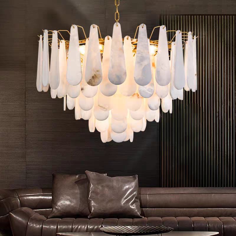 ANKUR VITTORIO MODERN MINIMILIST DESIN METAL AND ALABASTER BASED DESIGNER CHANDELIER