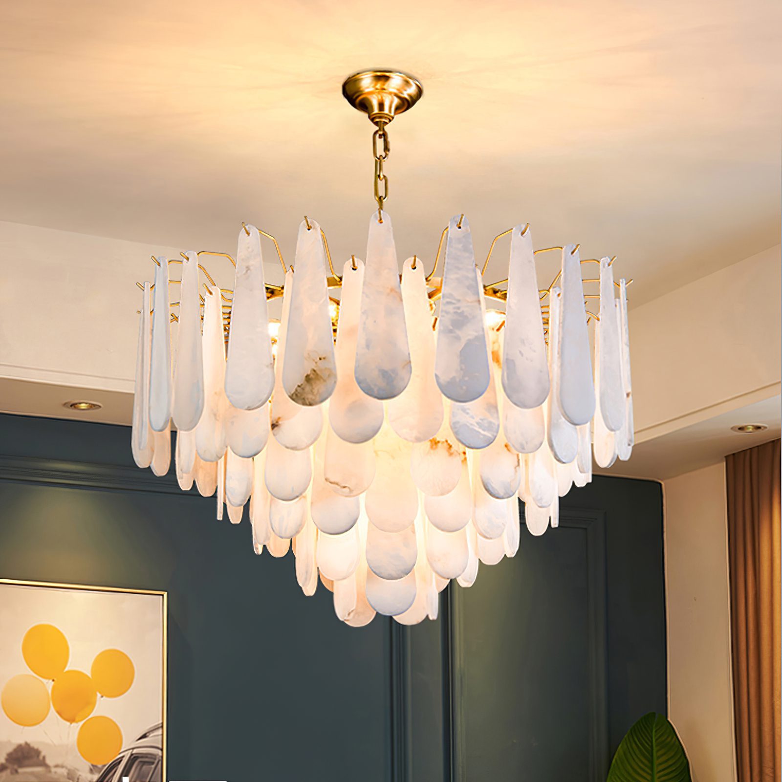 ANKUR VITTORIO MODERN MINIMILIST DESIN METAL AND ALABASTER BASED DESIGNER CHANDELIER