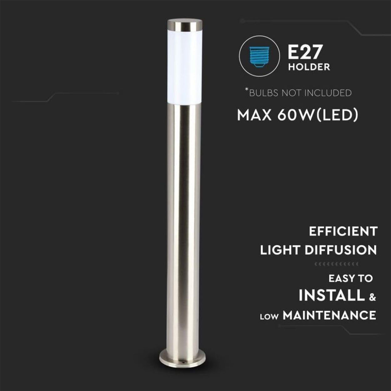 ANKUR CILINDRO CHROME OUTDOOR BOLLARD LIGHT