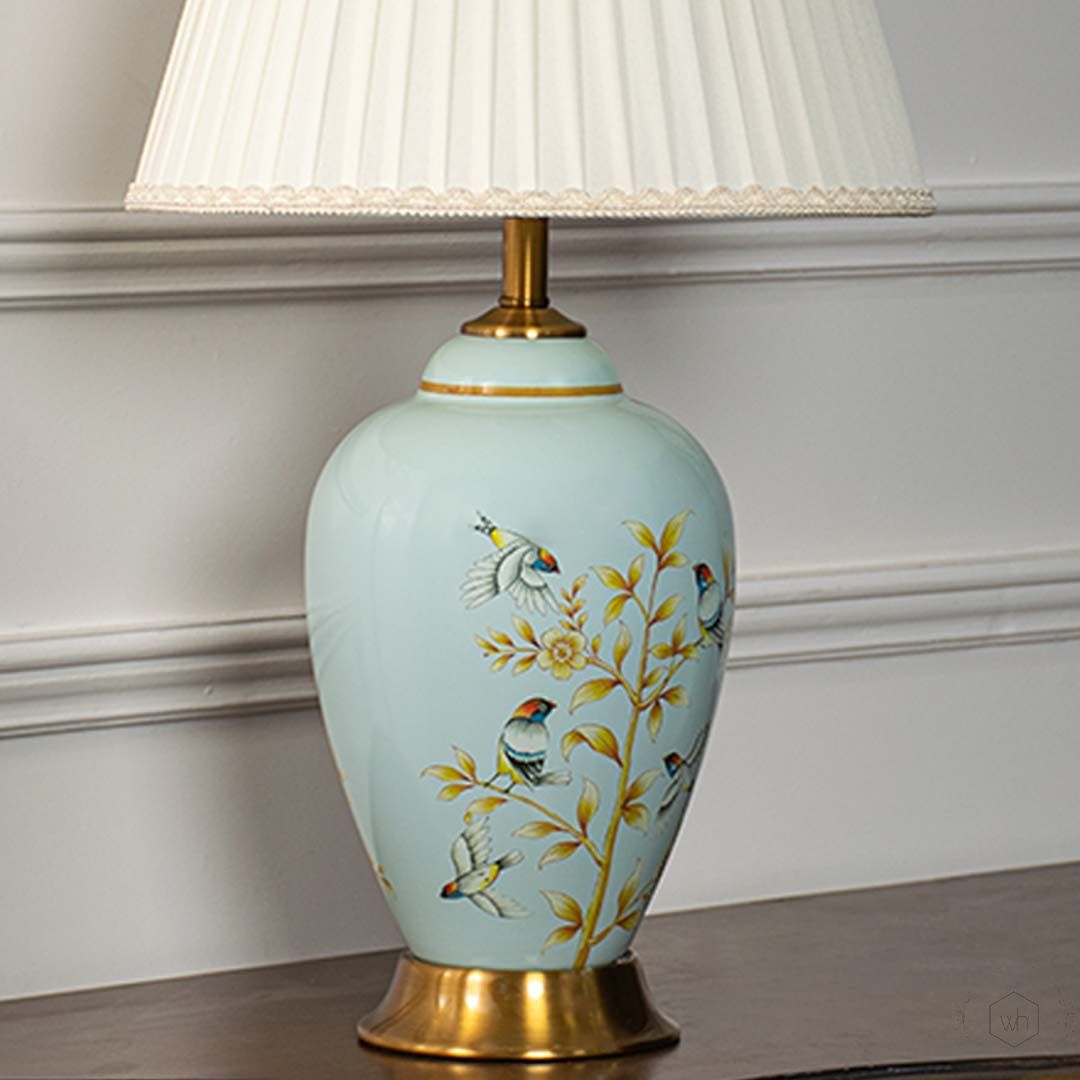 ANKUR KEYSTONE MODERN HAND PAINTED CERAMIC BEDSIDE TABLE LAMP