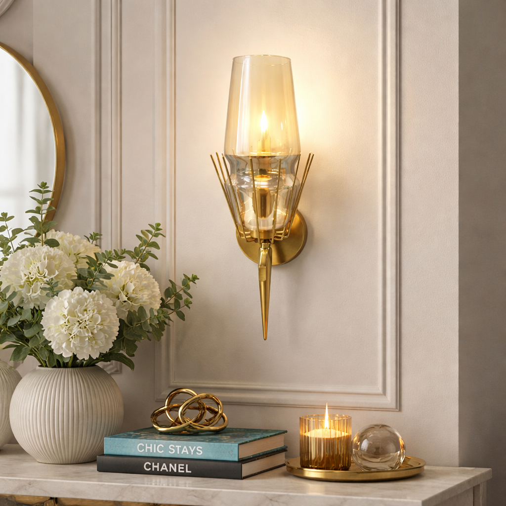 ANKUR BONFIRE ANTIQUE BRASS METAL WITH AMBER GLASS ``