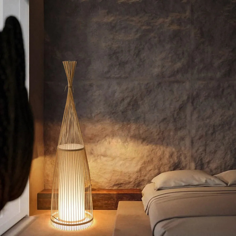 ANKUR CYGNET RUSTIC BOTTEL RATTAN FABRIC CAGE FLOOR LAMP