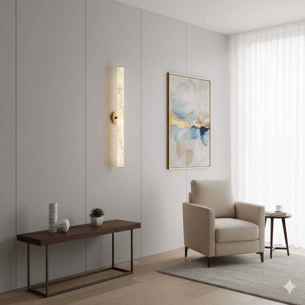 ANKUR VITRIC MODERN MINIMILIST DESIN METAL AND ALABASTER BASED WALL LIGHT