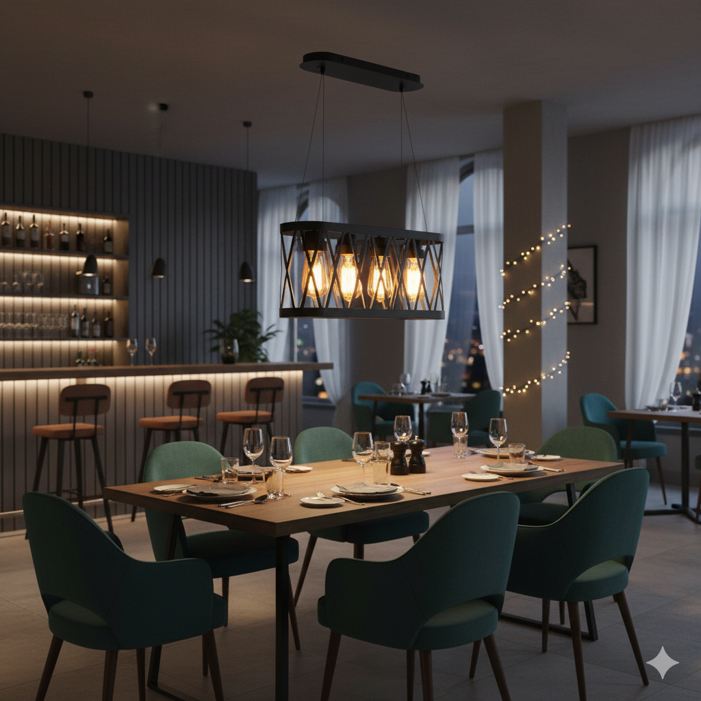 ANKUR BRONX FOUR LIGHT RECTANGLE METAL CAGE CHANDELIER