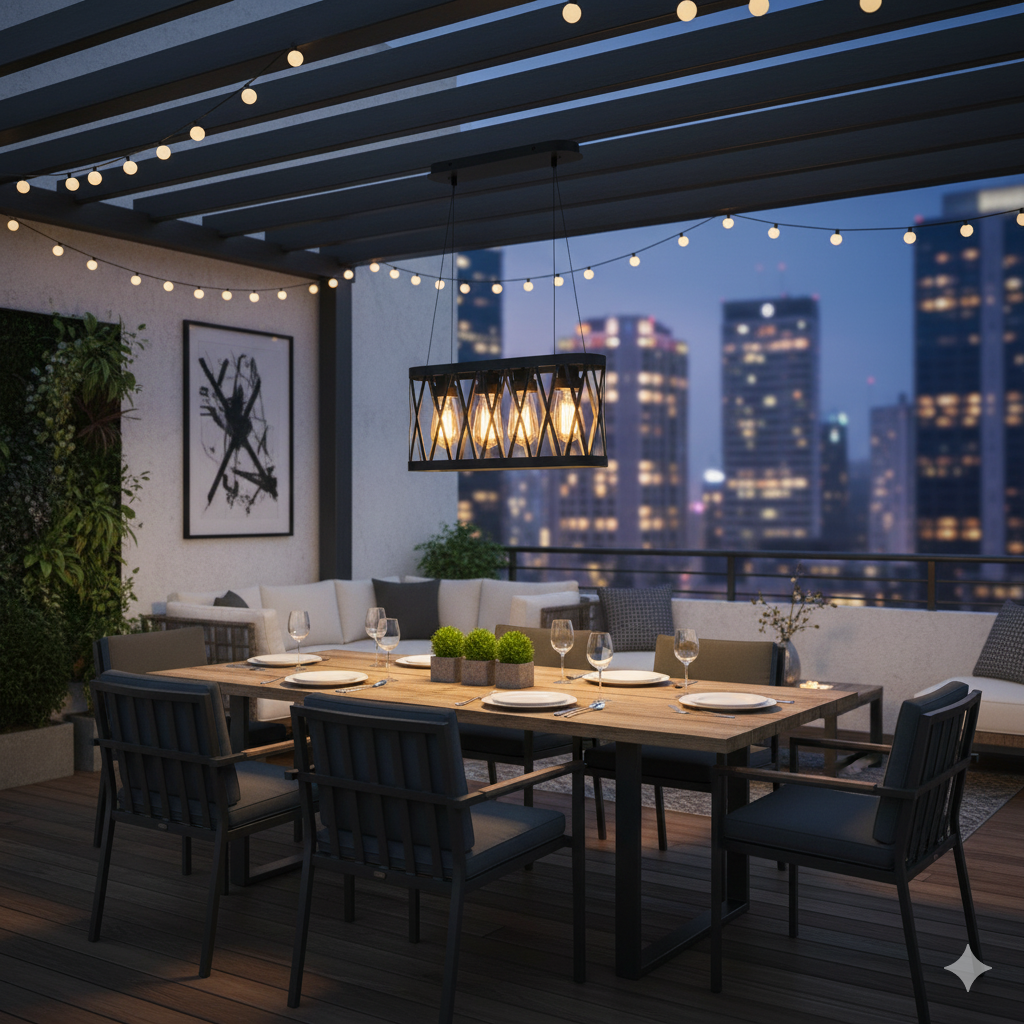 ANKUR BRONX FOUR LIGHT RECTANGLE METAL CAGE CHANDELIER
