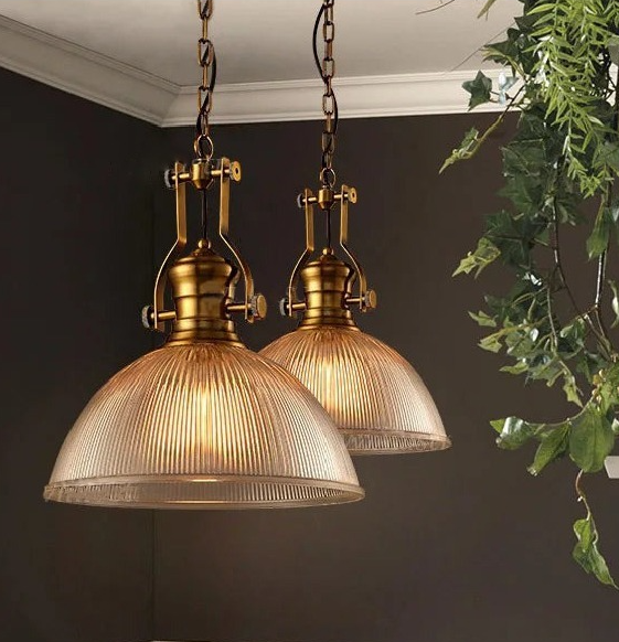 ANKUR ILARIO VINTAGE STYLE METAL AND GLASS HANGING LIGHT