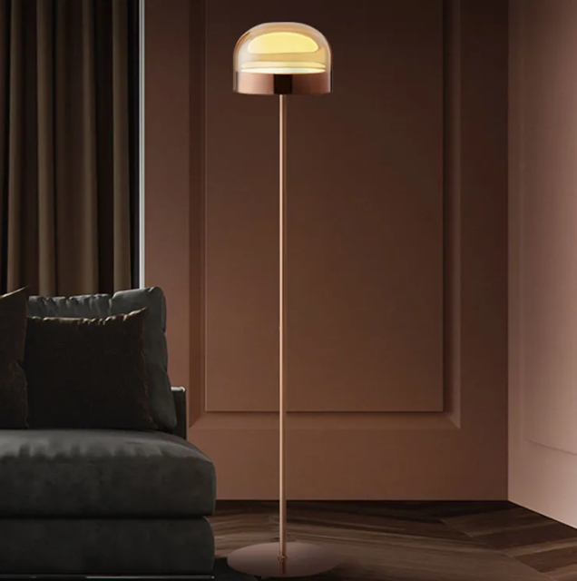ANKUR CLASSY COPPER FINISH METAL AND GLASS BASED FLOOR LAMP FOR LIVING AND BEDROOM LIGHTING
