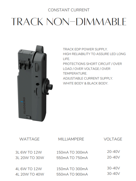 ALLOOKING TRACK NON DIMMABLE CONSTANT CURRENT LED DRIVER