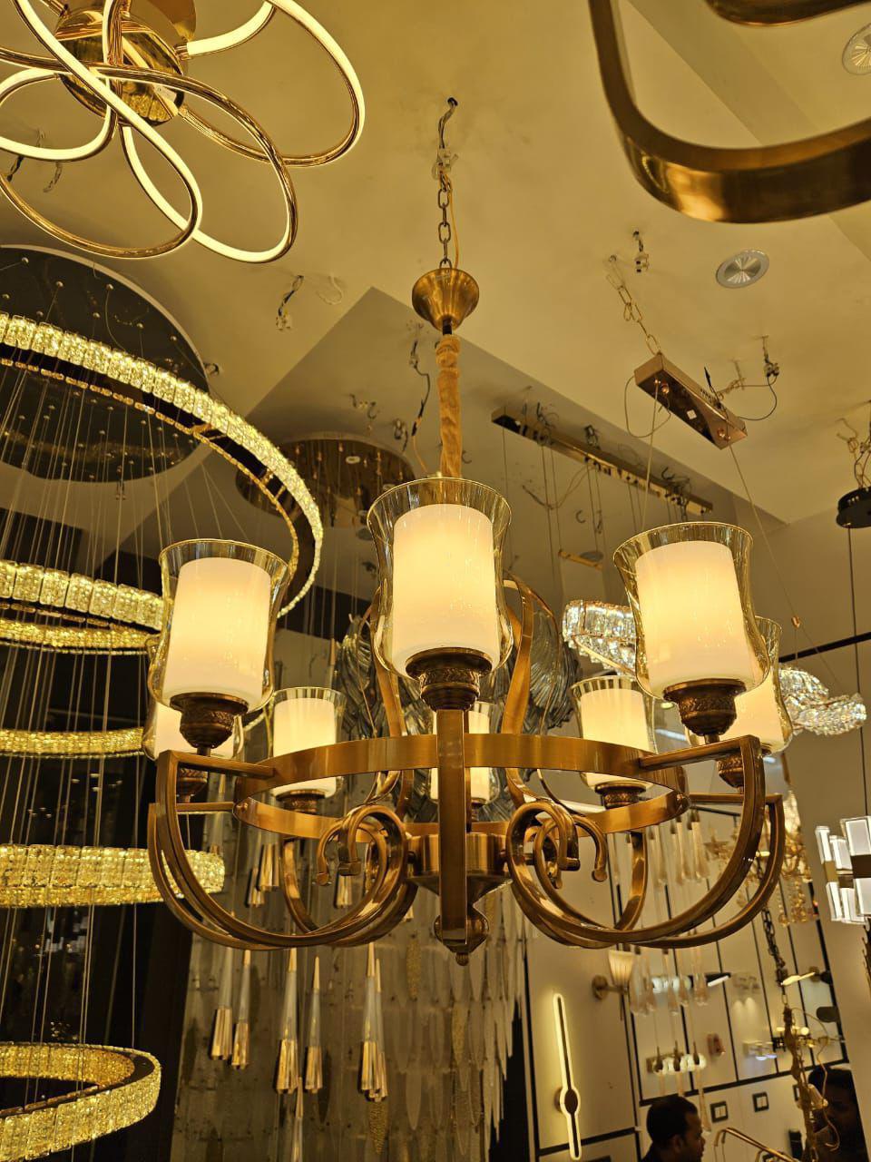 ANKUR CRIMSON VINTAGE METALIC FINISH GLASS CHANDELIER FOR LIVING AND DINING HALL