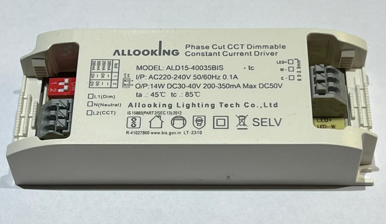 ALLOOKING 14W PHASE CUT DIMMABLE LED DRIVER | CONSTANT CURRENT 200-350MA | INDOOR DRY-RATED POWER SUPPLY (IP20)