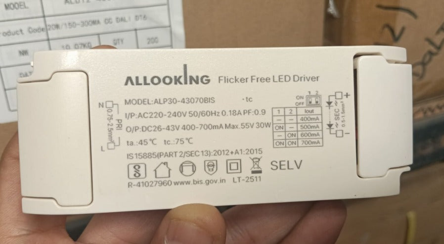 ALLOOKING FLICKER FREE CONSTANT CURRENT LED DRIVER INDOOR RATED