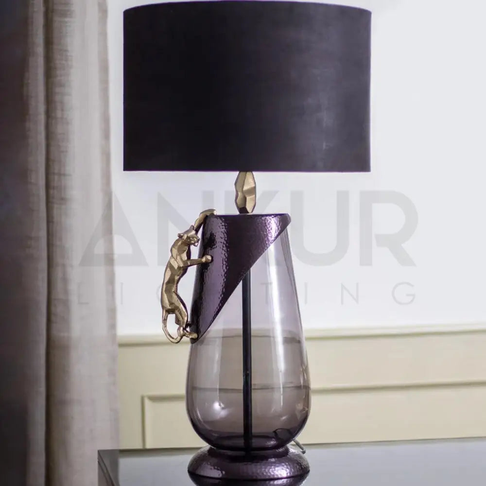 ABSTRACT PANTHER HAND MADE GLASS AND METAL TABLE LAMP - Ankur Lighting