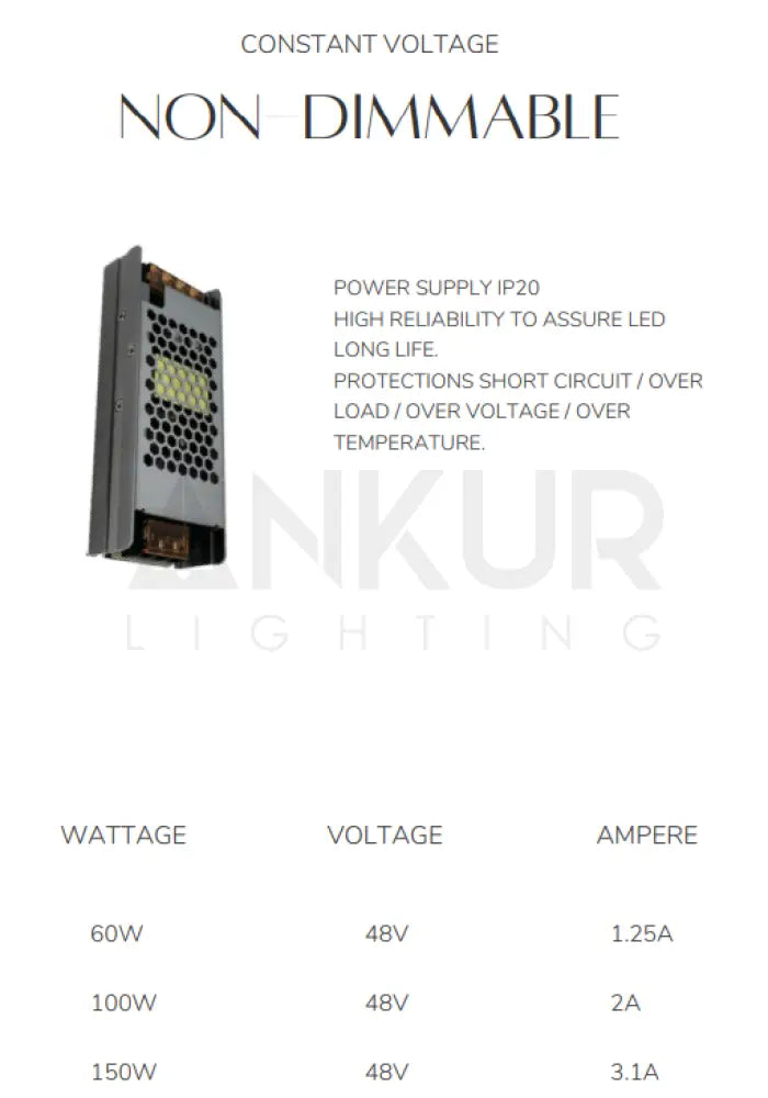 ALLOOKING NON DIMMABLE CONSTANT VOLTAGE LED DRIVER SMPS POWER SUPPLY INDOOR RATED