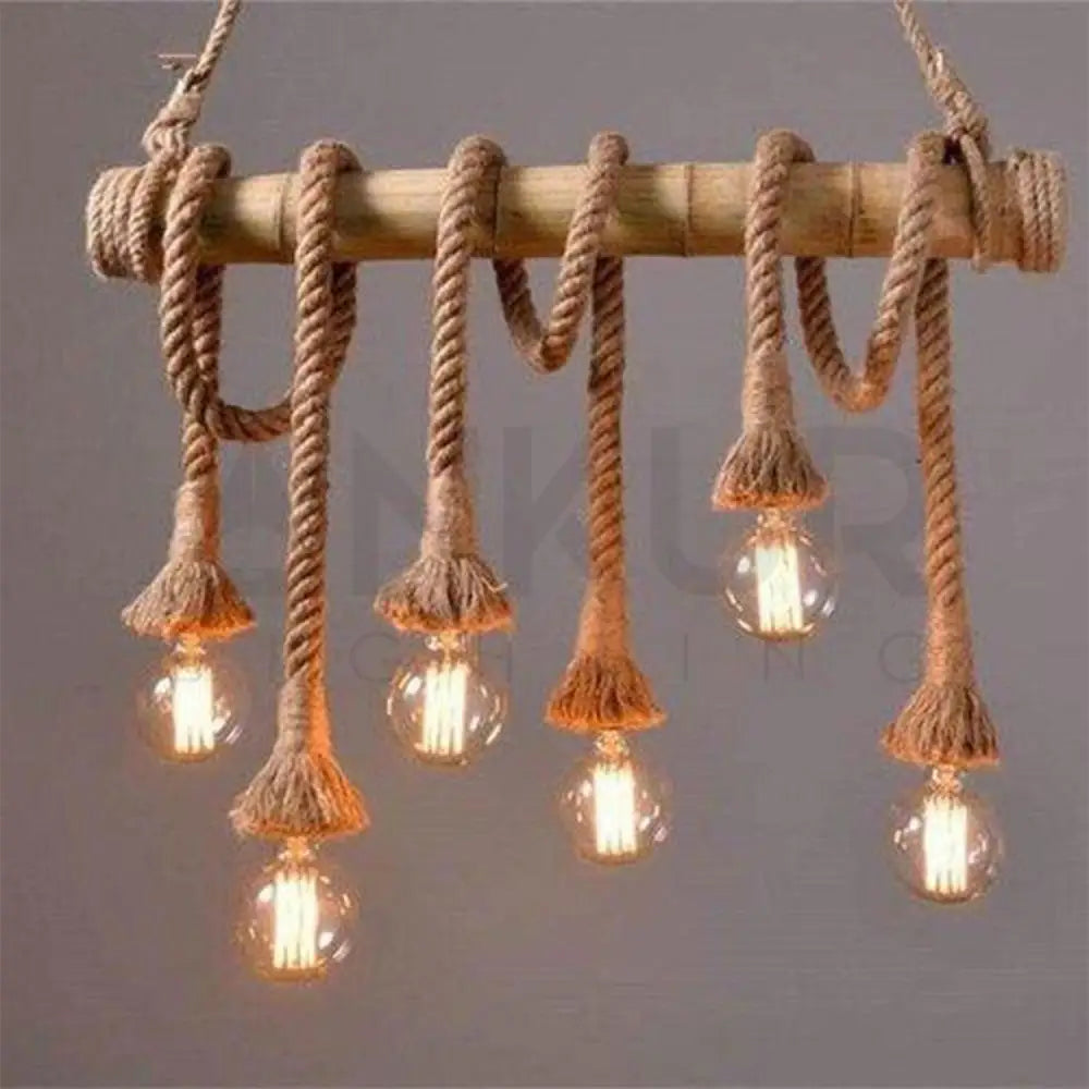 ANKUR BAMBOO 6 HEMP ROPE LIGHT CHANDELIER - Ankur Lighting