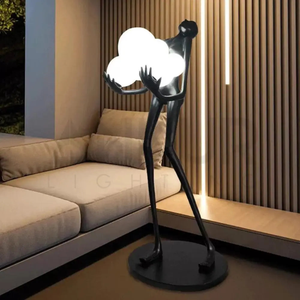 ANKUR BEAUTIFUL BLACK LADY SCULPTURE HOLDING LIGHT GLOBES FLOOR LIGHT - Ankur Lighting