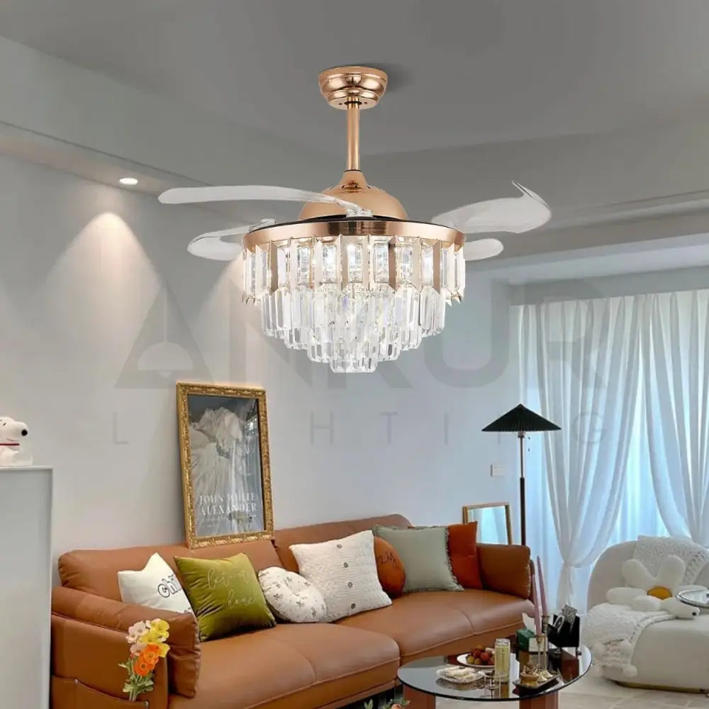 ANKUR BREEZO CRYSTAL LED CEILING FAN WITH CRYSTAL CHANDELIER AND REMOTE CONTROLLER 42 INCHES MODERM FANDELIER Fan