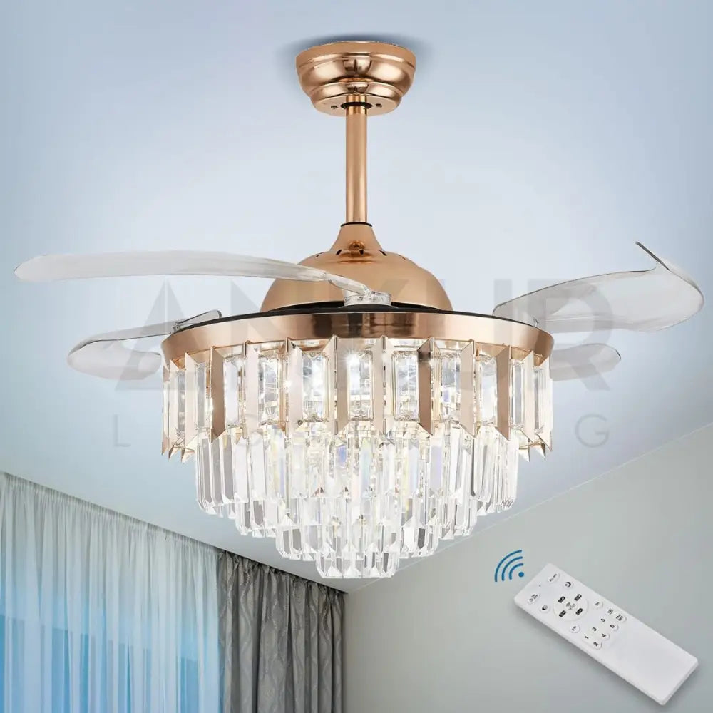 ANKUR BREEZO CRYSTAL LED CEILING FAN WITH CRYSTAL CHANDELIER AND REMOTE CONTROLLER 42 INCHES MODERM FANDELIER Fan