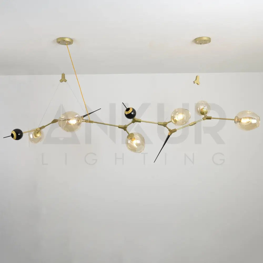 ANKUR BURST 6 LIGHT MODERN CONTEMPORARY GOLDEN CHANDELIER WITH AMBER/CHAMPAGNE GLASSES - Ankur Lighting