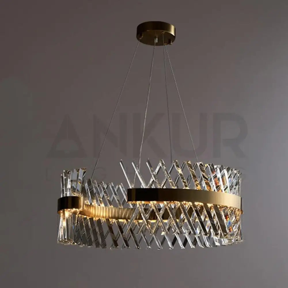 ANKUR CRISS CROSS THREEQ ROUND CONTEMPORARY CRYSTAL CHANDELIER - Ankur Lighting