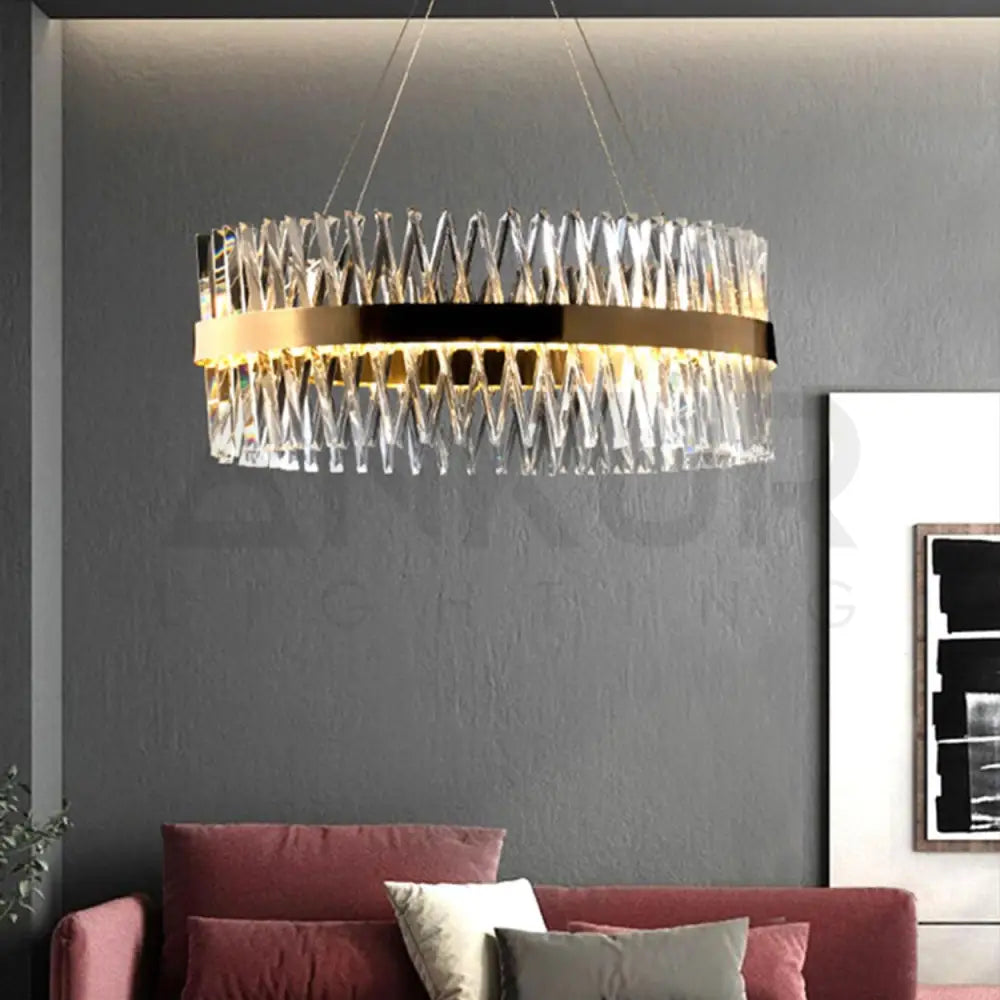 ANKUR CRISS CROSS THREEQ ROUND CONTEMPORARY CRYSTAL CHANDELIER - Ankur Lighting