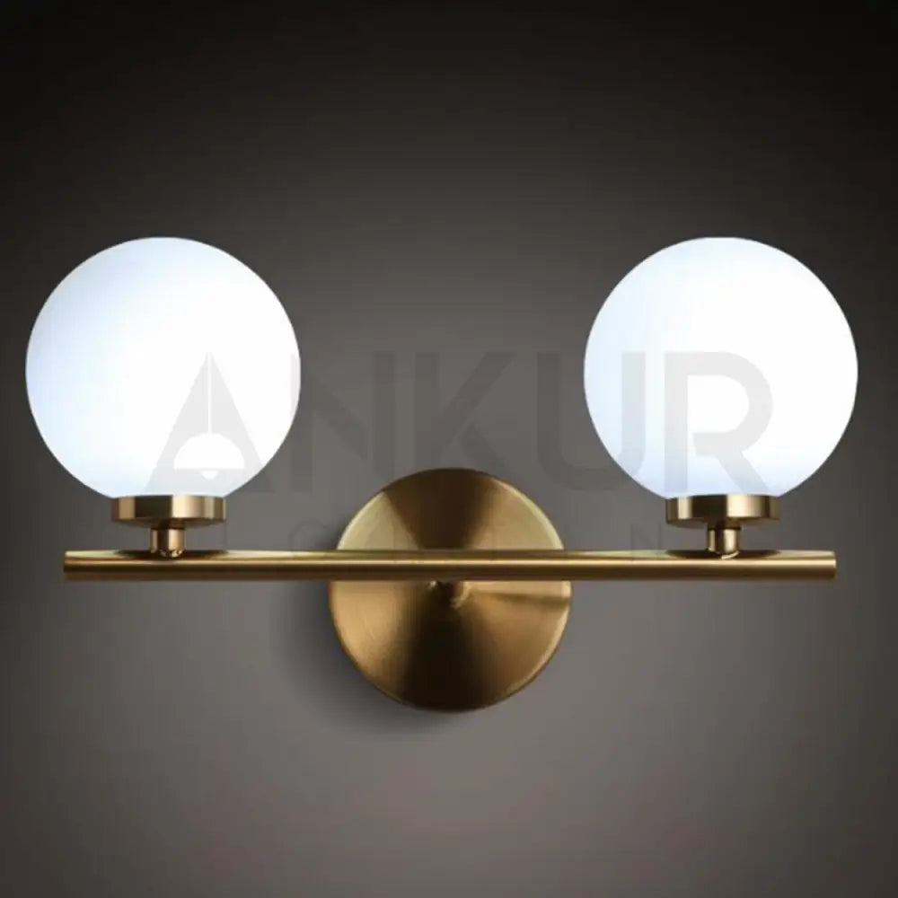 ANKUR DALTON CONTEMPORARY TWIN GLOBE LIGHT MILKY WHITE GLOBE GLASS SHADE WALL LIGHT VANITY LIGHT IN GOLD - Ankur Lighting