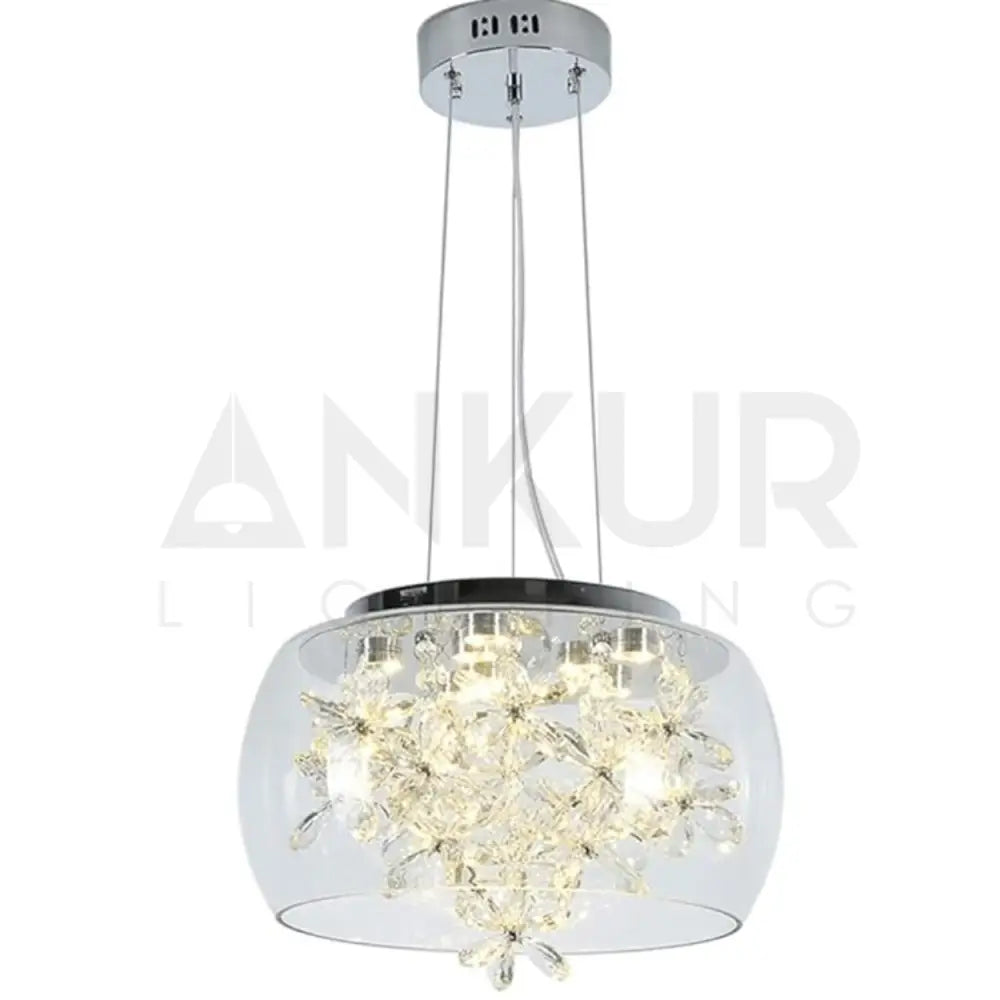 ANKUR DOMA FLORA GLASS DOME AND CRYSTAL LED HANGING CHANDELIER 400MM / CLEAR Chandelier