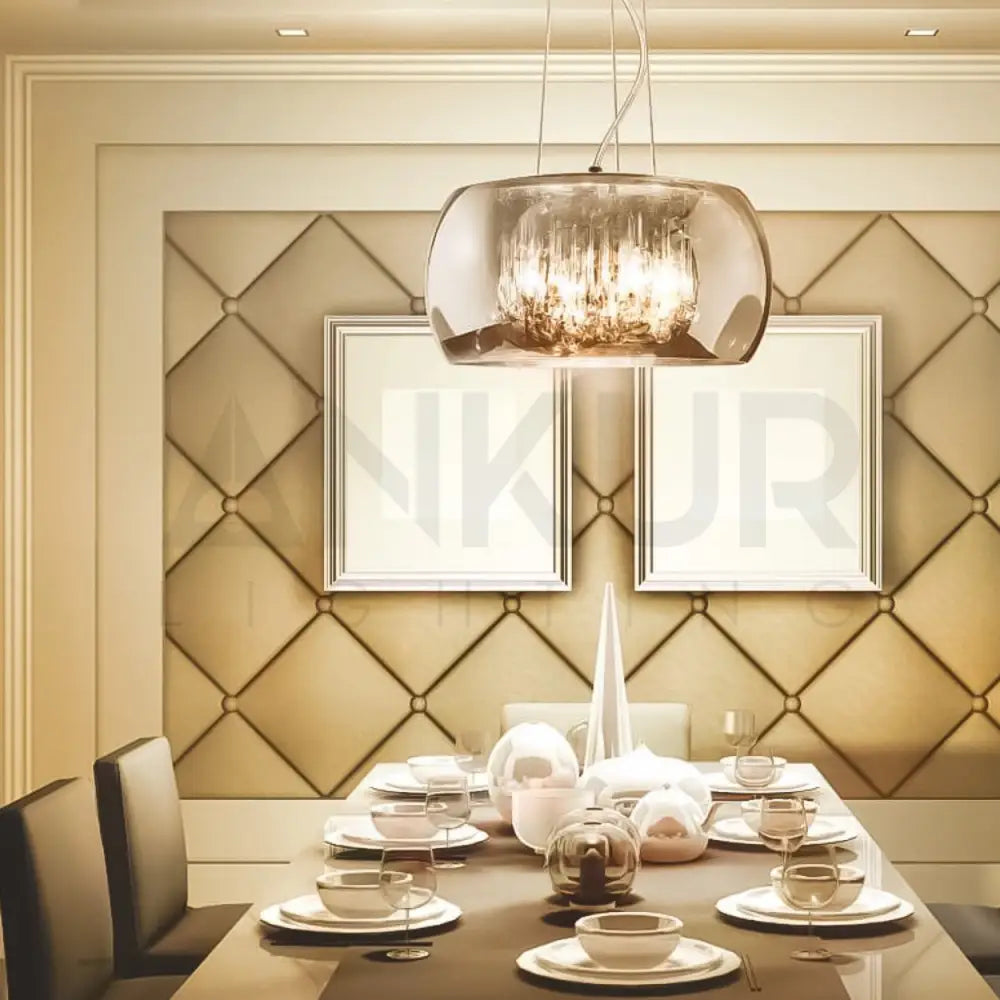 ANKUR DOMA PEARL GLASS DOME AND CRYSTAL LED HANGING CHANDELIER 400MM / AMBER Chandelier