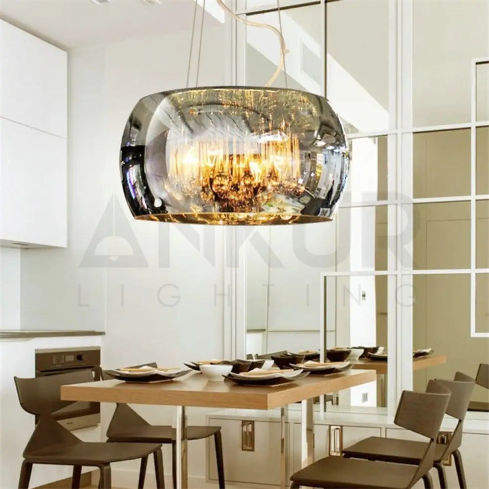 ANKUR DOMA PEARL GLASS DOME AND CRYSTAL LED HANGING CHANDELIER Chandelier