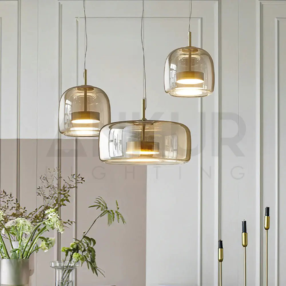 ANKUR ECLIPSE DOME MODERN GLASS WITH METAL LED PENDANT LIGHT Pendant Light