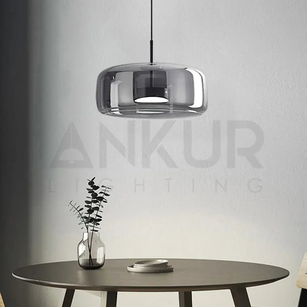 ANKUR ECLIPSE DOME MODERN GLASS WITH METAL LED PENDANT LIGHT SMOKE GREY Pendant Light