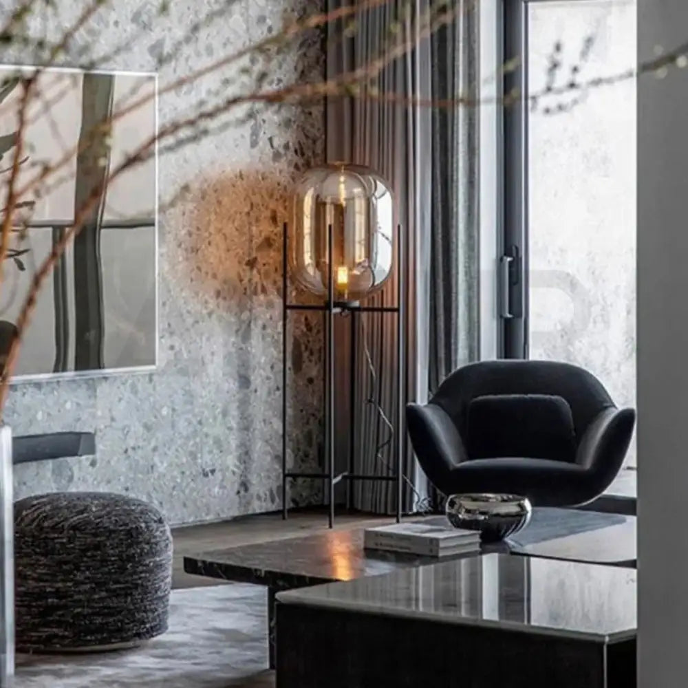 ANKUR GIORGIA MODERN METAL AND GLASS FLOOR LAMP Amber / Small