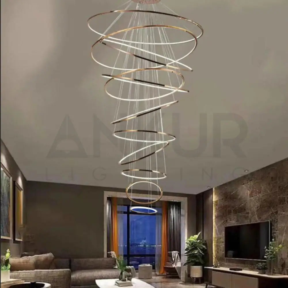ANKUR INTERSTELLER MODERN DOUBLE HEIGHT LED RINGS CHANDELIER - Ankur Lighting