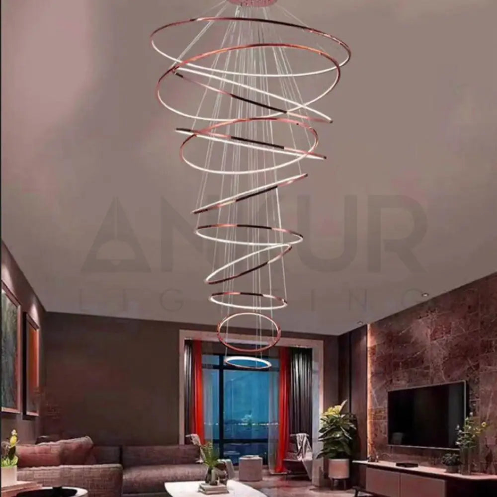 ANKUR INTERSTELLER MODERN DOUBLE HEIGHT LED RINGS CHANDELIER - Ankur Lighting