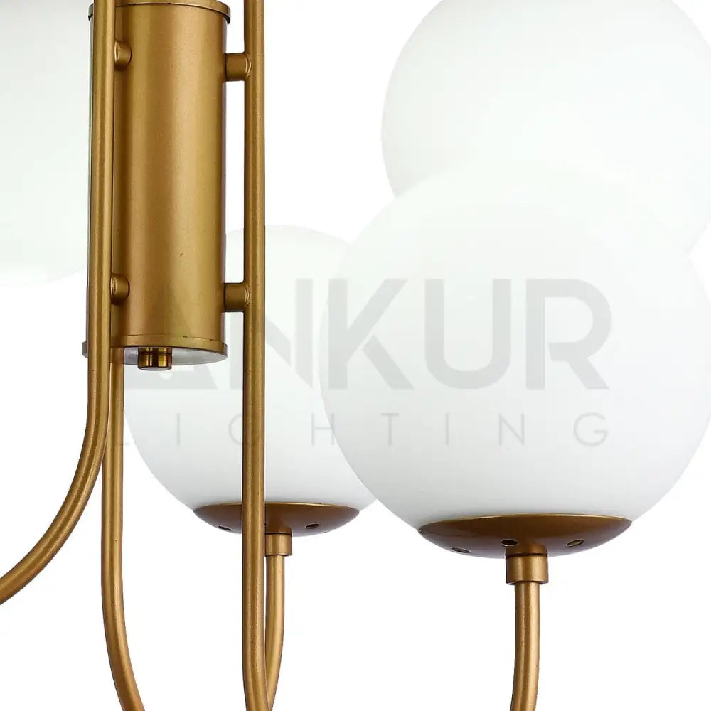 ANKUR MAISON 6 LIGHTS MILKY GLOBE WITH GOLDEN METAL CHANDELIER - Ankur Lighting