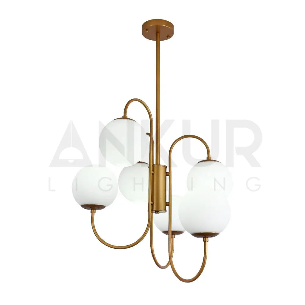 ANKUR MAISON 6 LIGHTS MILKY GLOBE WITH GOLDEN METAL CHANDELIER - Ankur Lighting