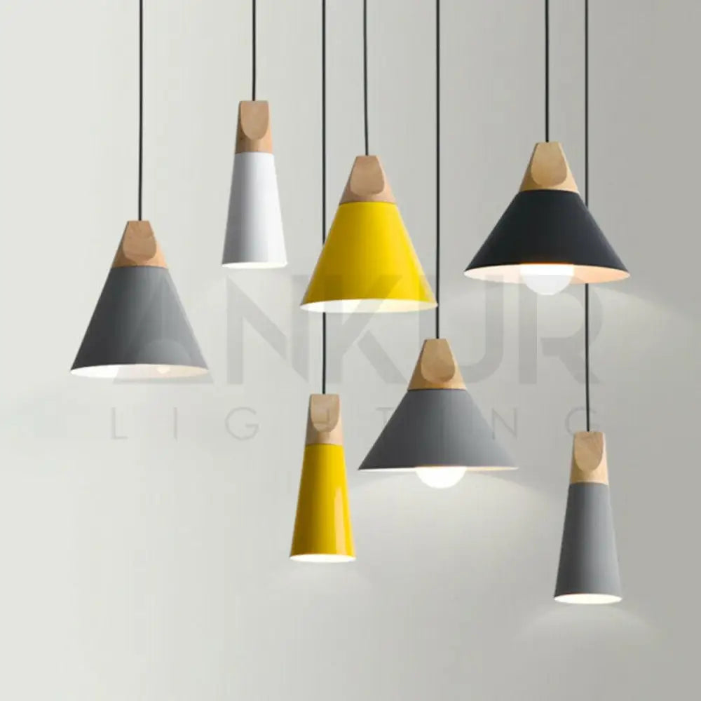 ANKUR MODERN NORDIC CONE WITH NATURAL WOOD PENDANT LIGHTS - Ankur Lighting