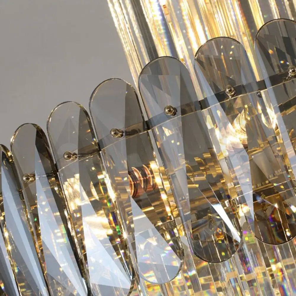 ANKUR MODERN SMOKE CROWN MULTILAYER CRYSTAL DOUBLE HEIGHT CHANDELIER - Ankur Lighting