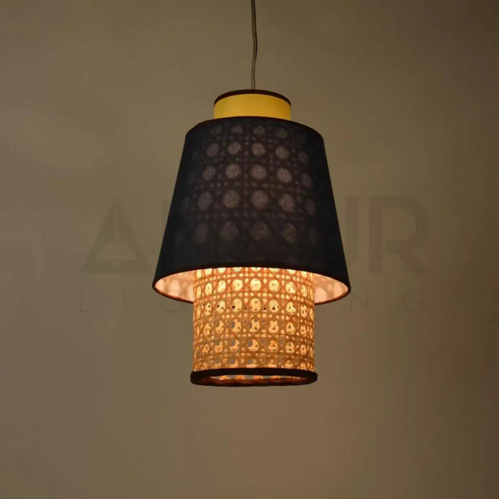 ANKUR RETRO CONICAL NATURAL BAMBOO CANE AND FABRIC PENDANT LIGHT - Ankur Lighting
