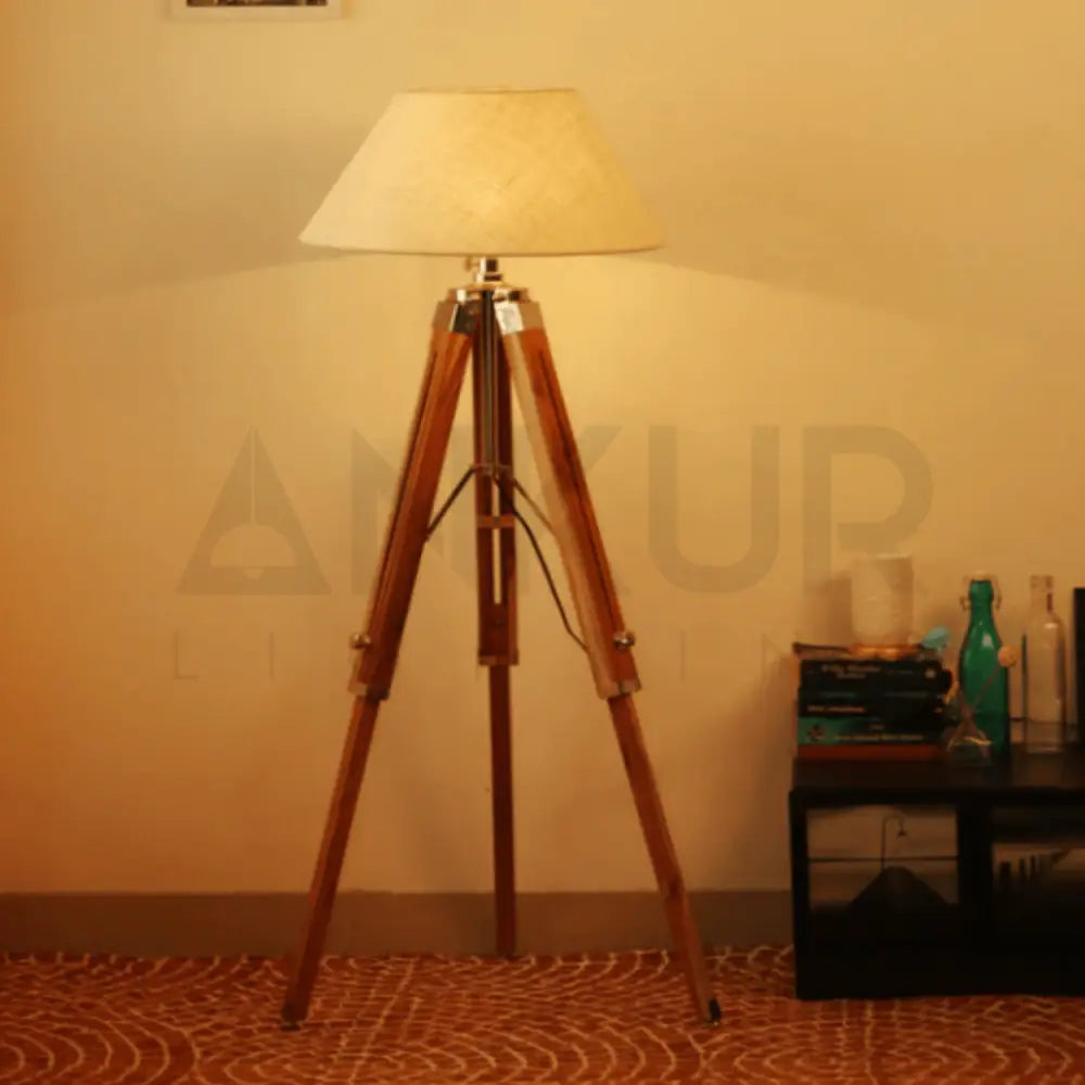 ANKUR TRIPOD WOODEN AND SHADE FLOOR LAMP - Ankur Lighting