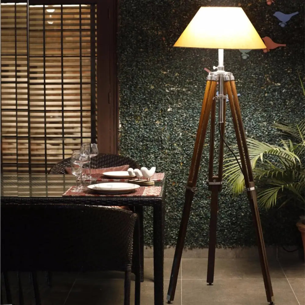 ANKUR TRIPOD WOODEN AND SHADE FLOOR LAMP - Ankur Lighting