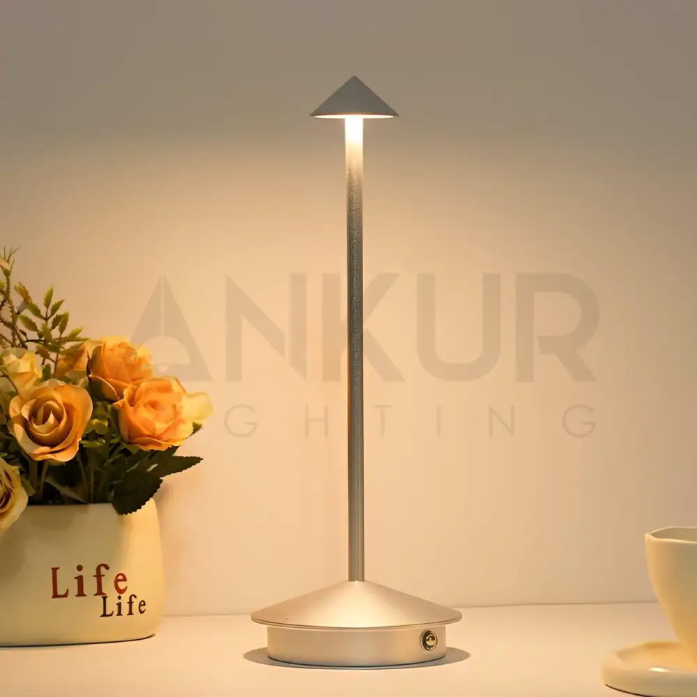 ANKUR UNPLUGGED WILLOW RECHARGABLE AND DIMMABLE LED DESK LAMP Silver