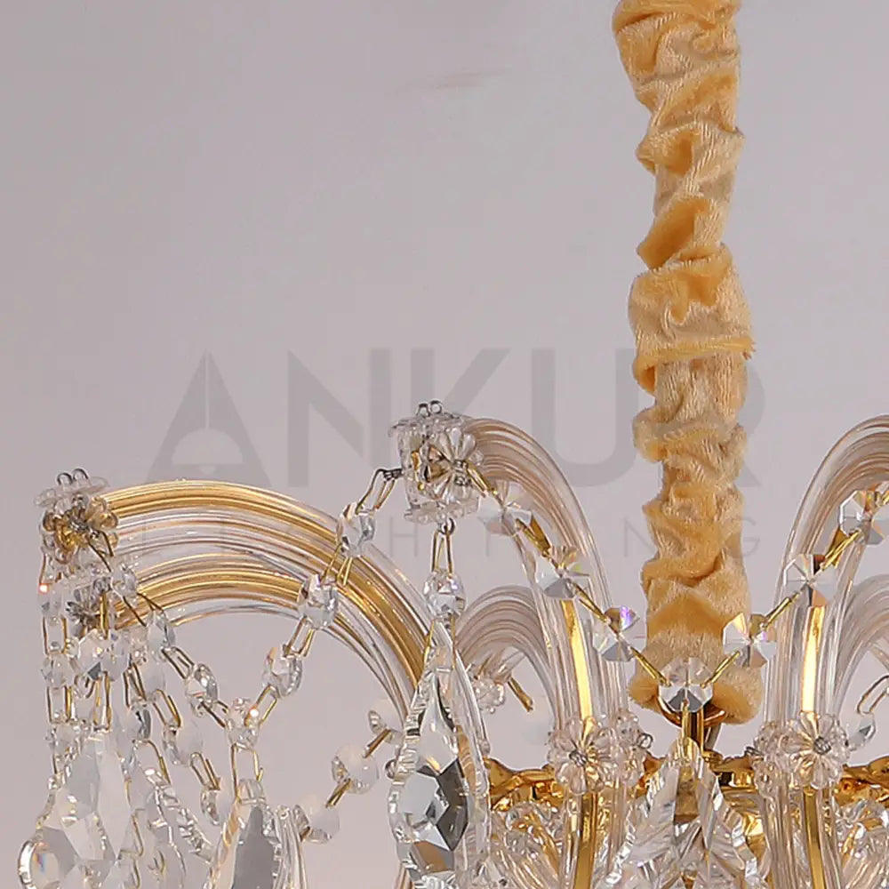 ANKUR VEGAS 8 LIGHT GOLDEN ARMS WITH CRYSTAL CHANDELIER - Ankur Lighting