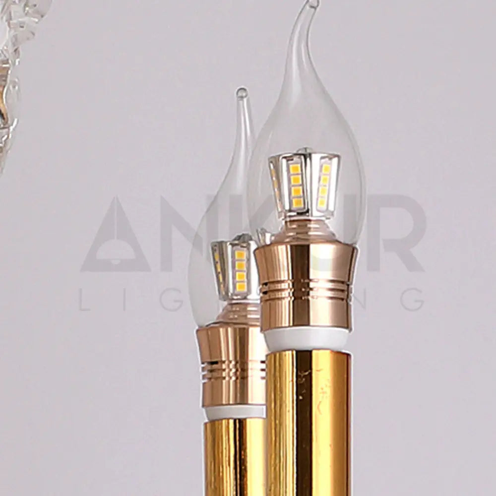 ANKUR VEGAS 8 LIGHT GOLDEN ARMS WITH CRYSTAL CHANDELIER - Ankur Lighting