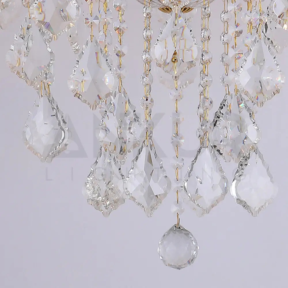 ANKUR VEGAS 8 LIGHT GOLDEN ARMS WITH CRYSTAL CHANDELIER - Ankur Lighting