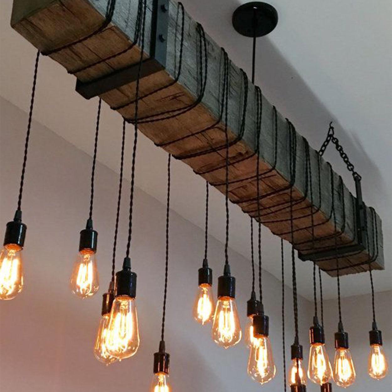 ANKUR WOODEN LOG ROPE HANGING VINTAGE CHANDELIER - Ankur Lighting